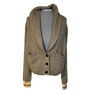 Roots Cabin Shawl Cardigan Women's Small Brown Yellow Button Front Pockets NWT